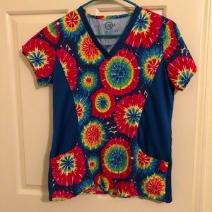 Tie-Dye Peace Sign Scrub Top